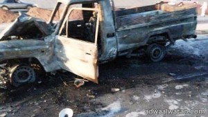 بالصور.. تفحّم 6 أشخاص من عائلة واحدة بحادث على طريق”زيتة تبوك”