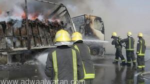 “مدني القصيم” يخمد حريقاً أتى على شاحنة بالكامل في بريدة