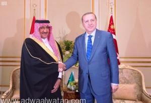 سمو ولي العهد يلتقي الرئيس التركي