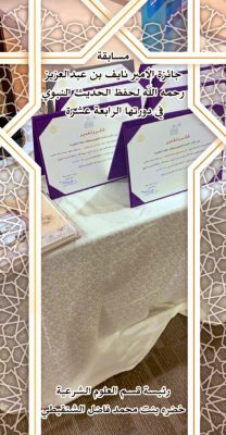 تعليم مكة يقيم الحفل الختامي لمسابقة جائزة الأمير نايف لحفظ الحديث ويكرم المتسابقات