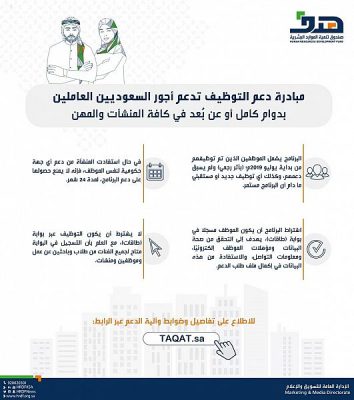 “هدف” : دعم التوظيف تدعم أجور السعوديين العاملين بدوام كامل أو عن بُعد