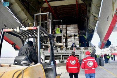 وصول الطائرة الإغاثية التاسعة إلى مطار حلب الدولي تحمل 35 طناً من المساعدات