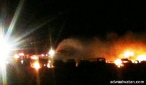 حريق هائل يؤتي على أكثر من (20) سيارة بحجز كراج بلدية الخفجي