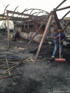 حريق هائل يؤتي على 16 محلا تجاريا للبسطات بسوق بن قاسم بالرياض